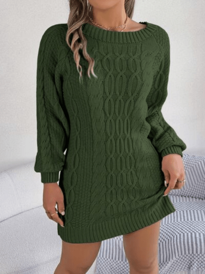 Harmony | Cable Knit Sweater Dress, Crew Neck