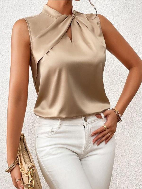 Samuela | Satin Sleeveless Blouse with Twisted Neckline