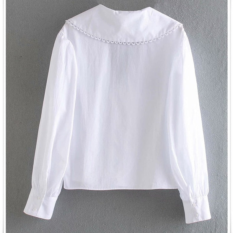Amy | White Poplin Blouse with Peter Pan Collar