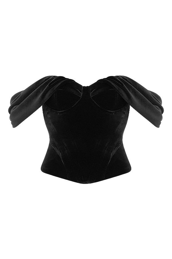 Yzze | Black Velvet Draped Corset