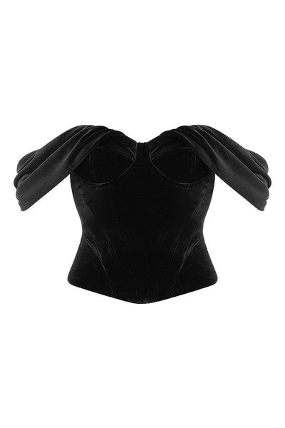 Yzze | Black Velvet Draped Corset