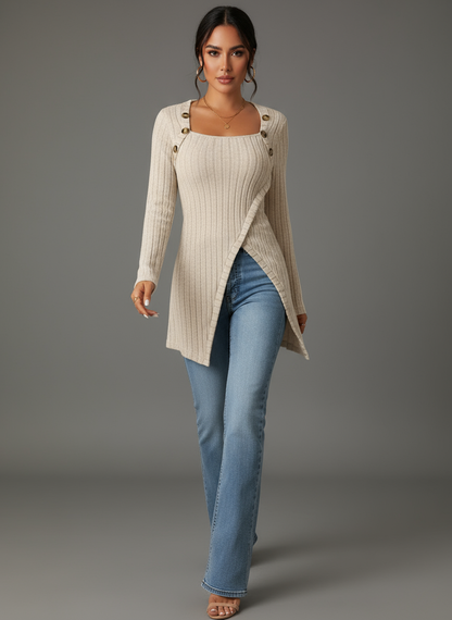 Giselle | Rib Knit Tunic with Asymmetric Hem