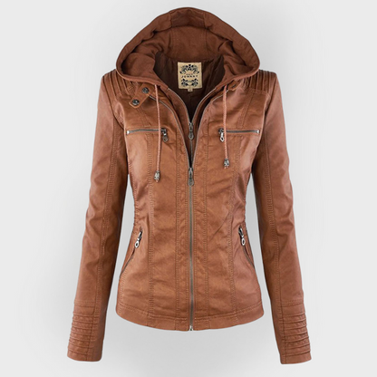Pia | Chic Leather Hooded Jacket