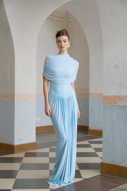 Catherine | Asymmetrical pleated maxi dress