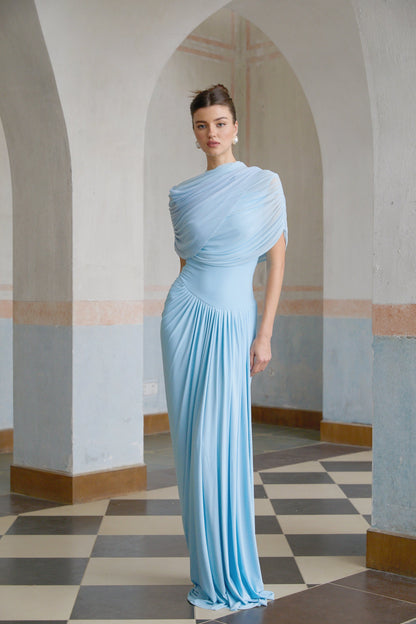 Catherine | Asymmetrical pleated maxi dress