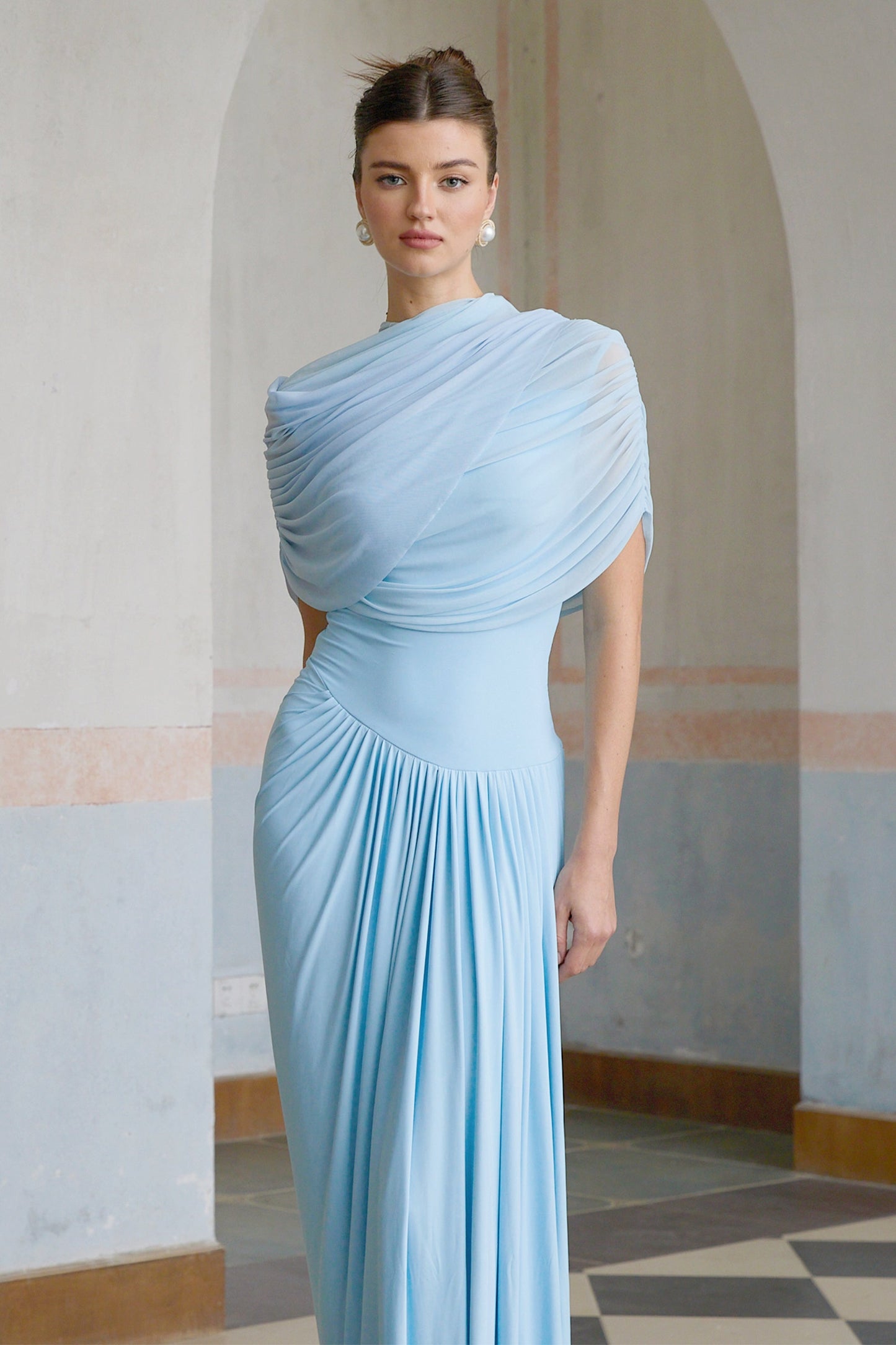 Catherine | Asymmetrical pleated maxi dress