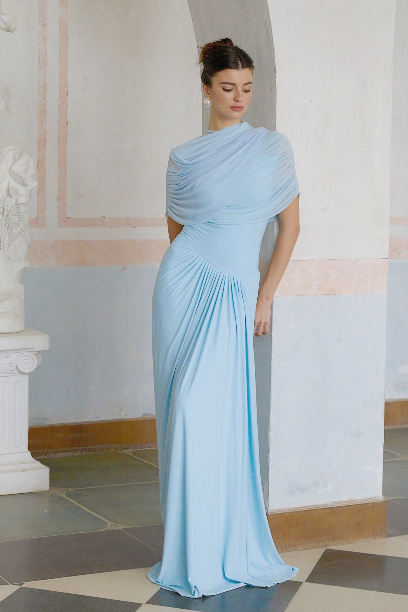 Catherine | Asymmetrical pleated maxi dress