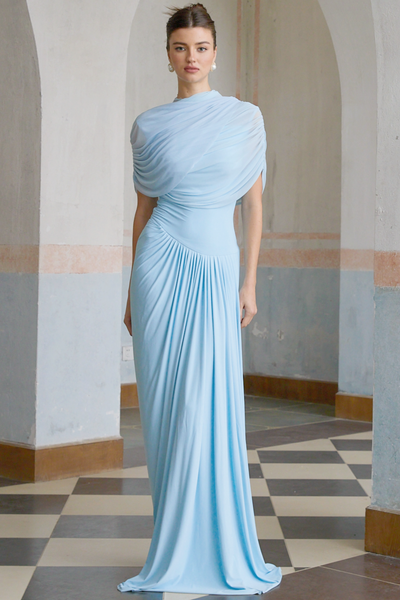 Catherine | Asymmetrical pleated maxi dress