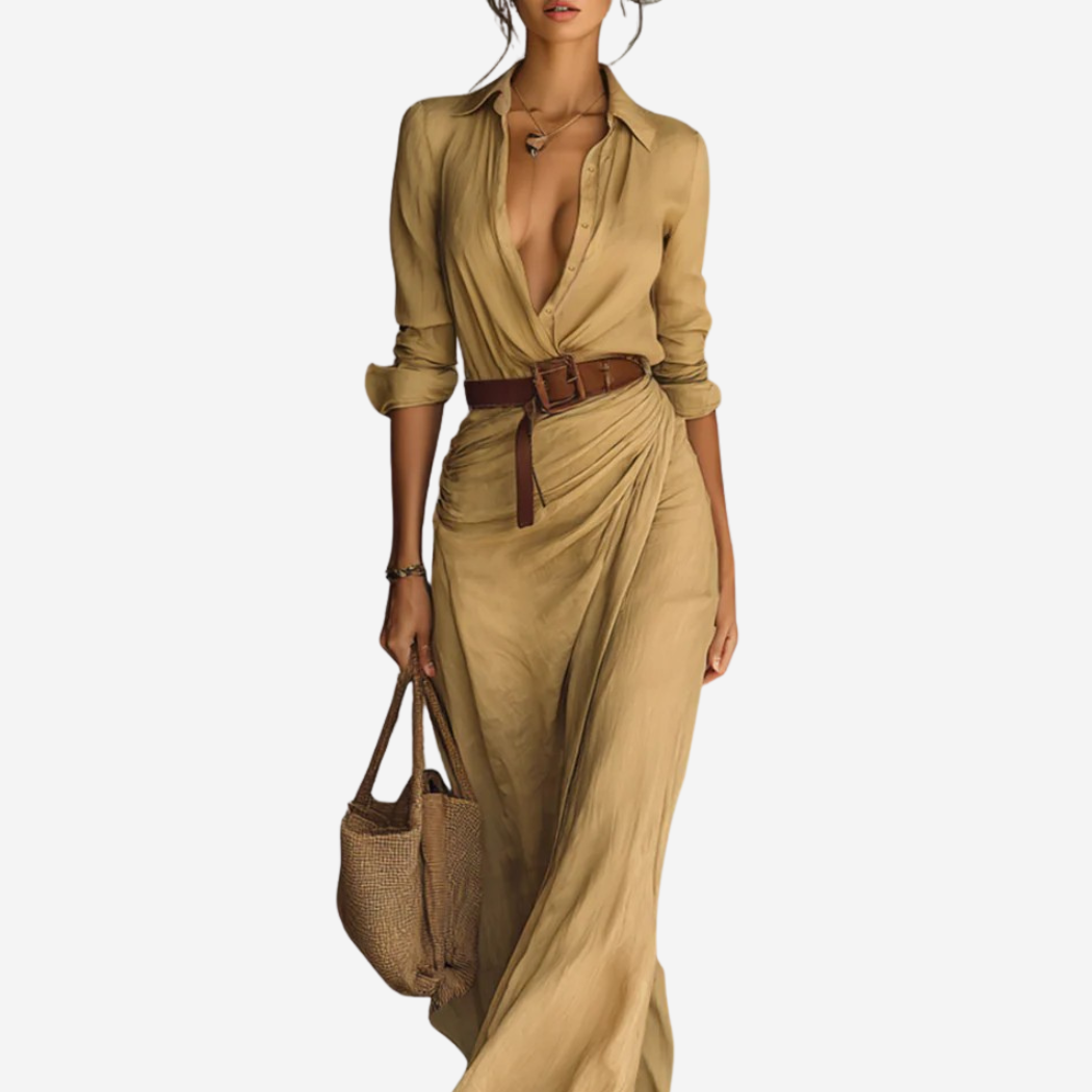 Senna | Flowing Maxi Dress with Chic Lapel Collar
