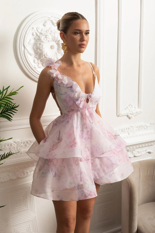 Organza | Mini Dress With Floral Appliqué