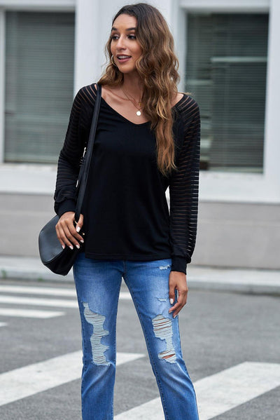 Lola | V Neck Top with Mesh Sleeves