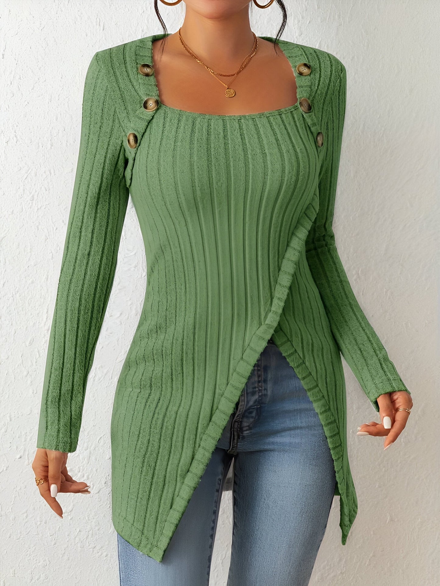 Giselle | Rib Knit Tunic with Asymmetric Hem