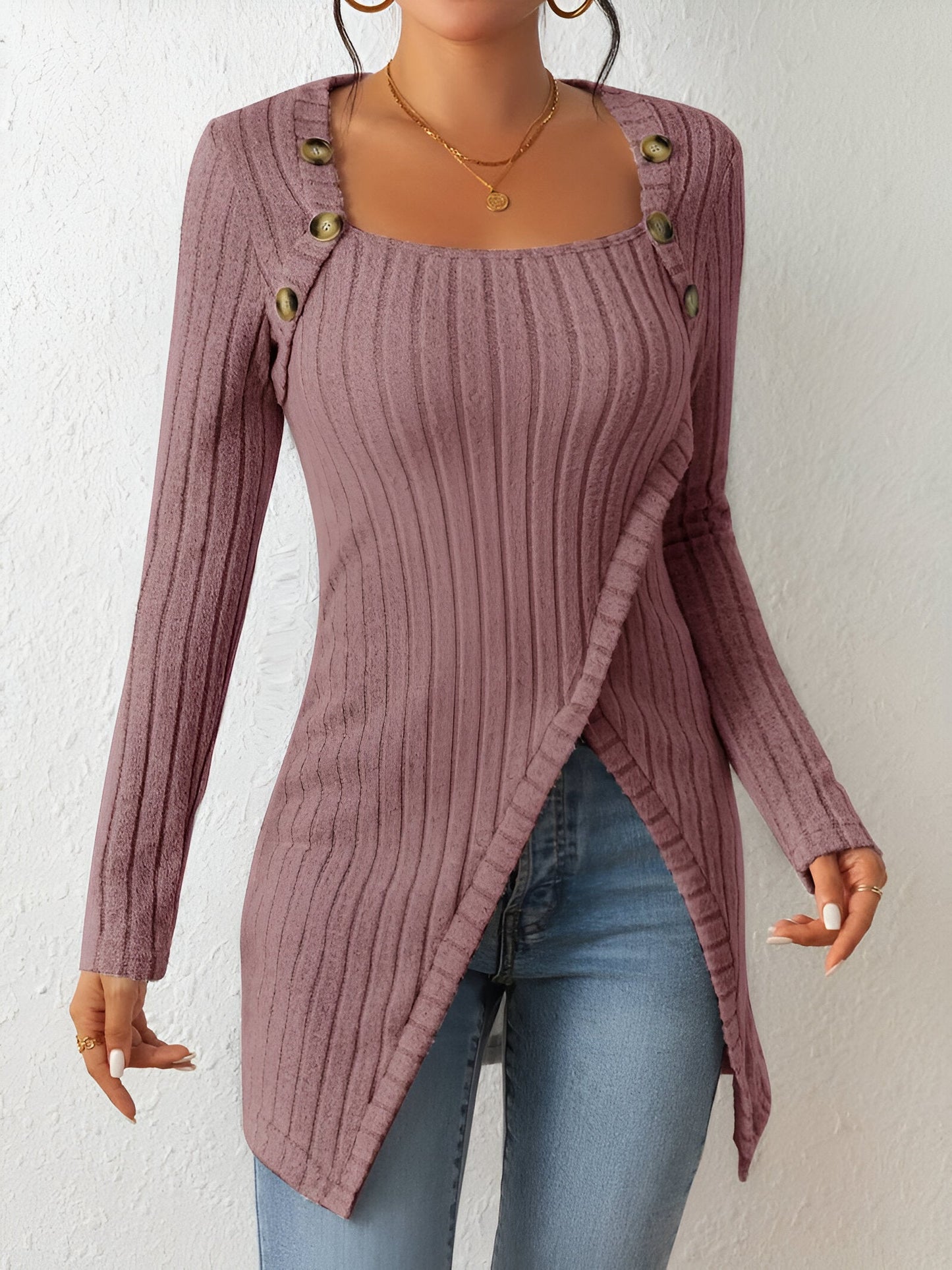 Giselle | Rib Knit Tunic with Asymmetric Hem