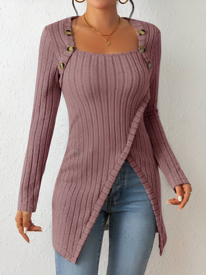 Giselle | Rib Knit Tunic with Asymmetric Hem