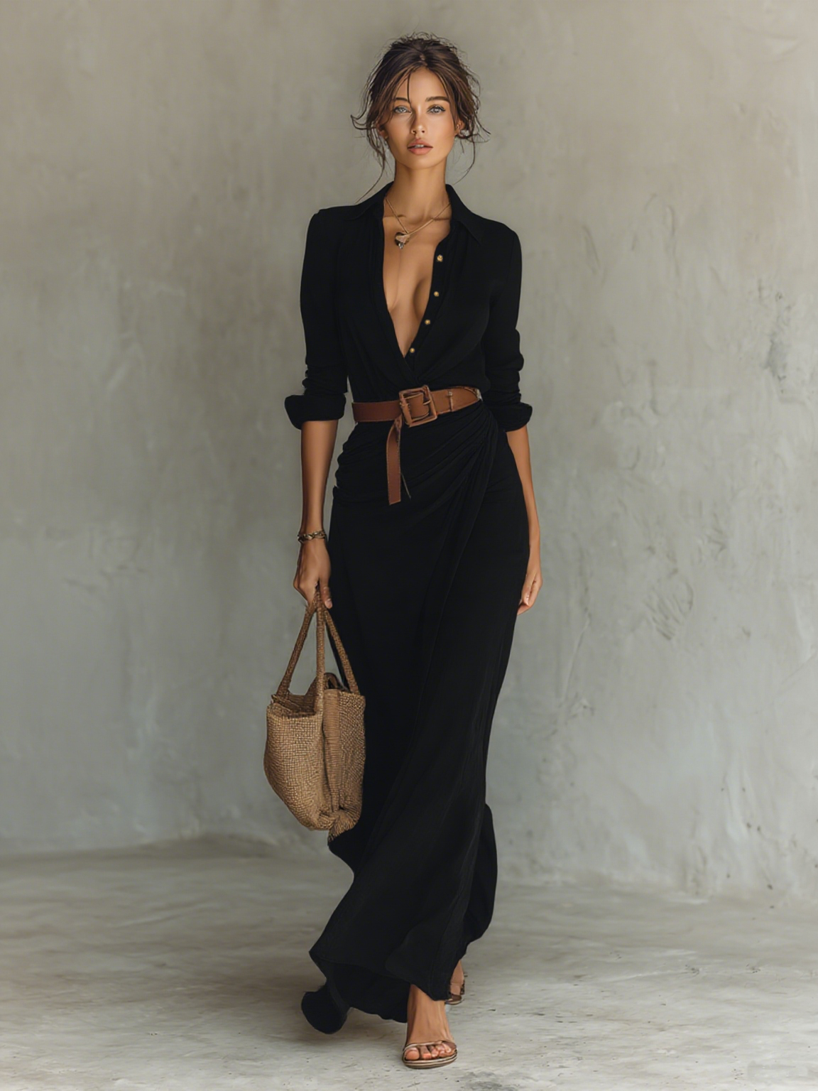 Senna | Flowing Maxi Dress with Chic Lapel Collar