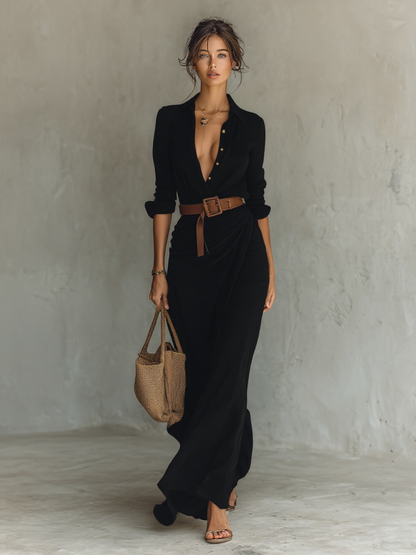 Senna | Flowing Maxi Dress with Chic Lapel Collar