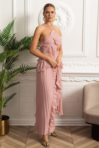 Mariel | Pleated halter ruffle dress