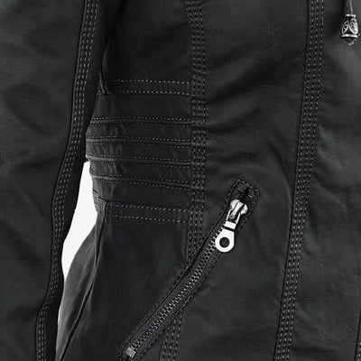 Pia | Chic Leather Hooded Jacket