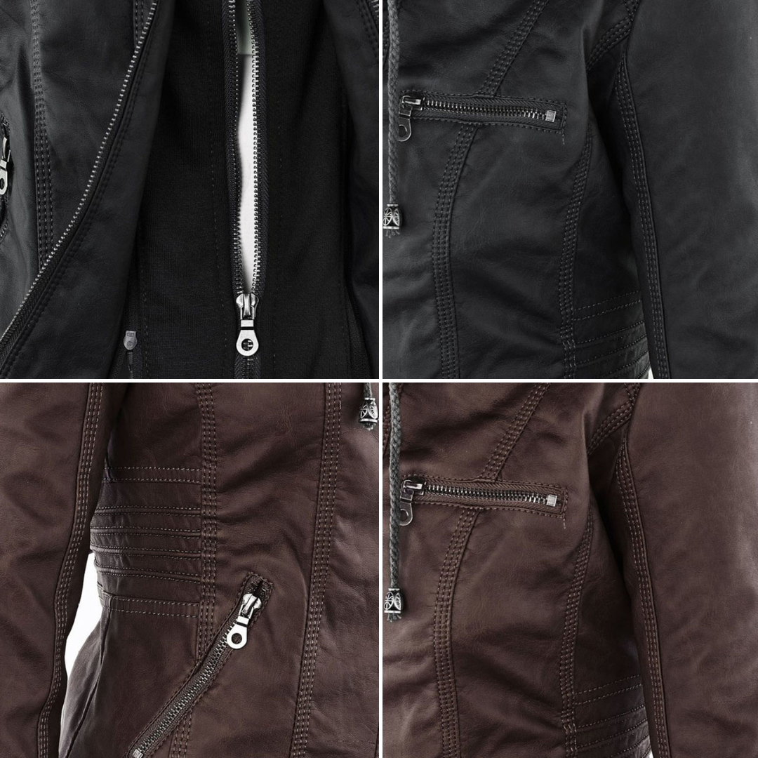 Pia | Chic Leather Hooded Jacket