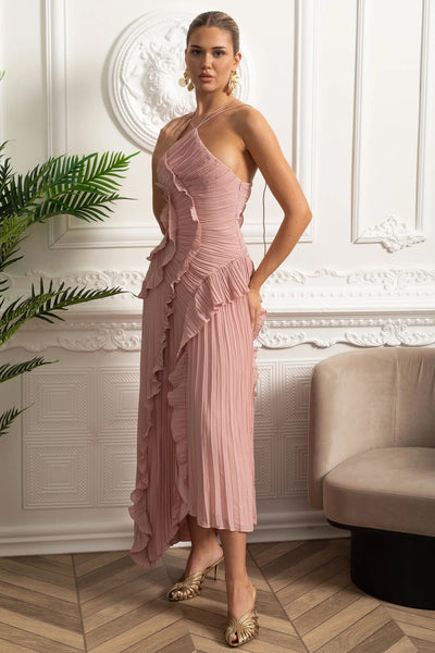 Mariel | Pleated halter ruffle dress