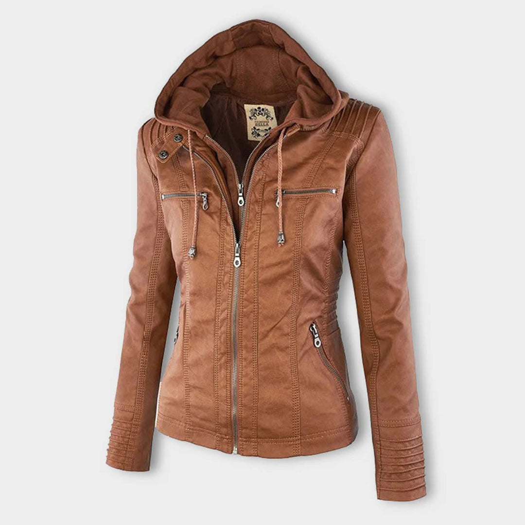 Pia | Chic Leather Hooded Jacket