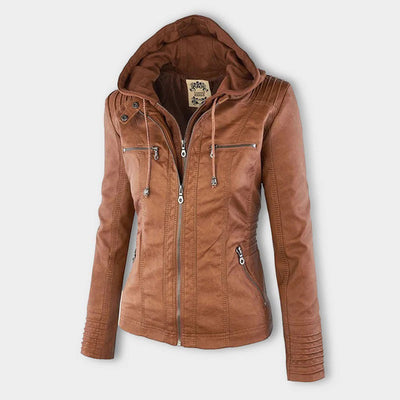 Pia | Chic Leather Hooded Jacket
