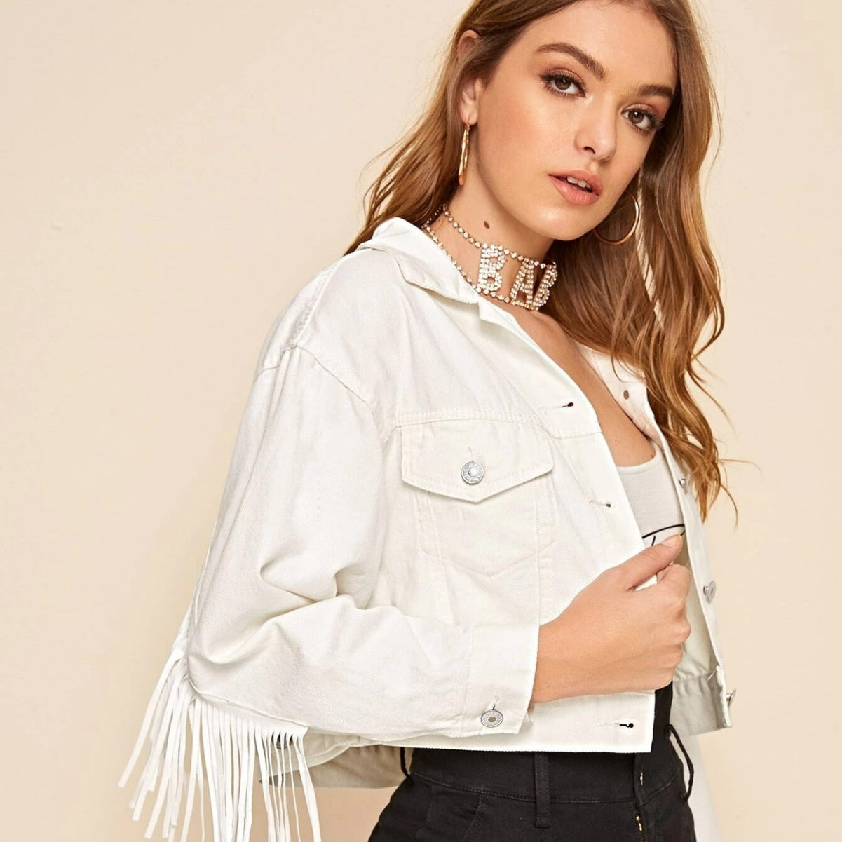 Marianne | Fringe jacket beige