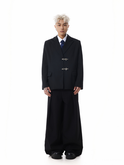 Boris | Oversized Buckled Blazer with Silver Accents