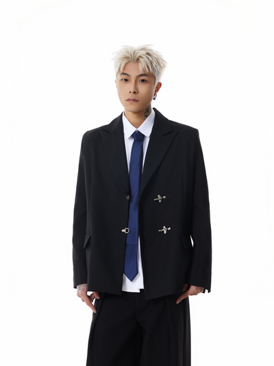 Boris | Oversized Buckled Blazer with Silver Accents