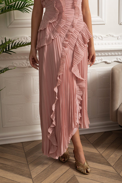 Mariel | Pleated halter ruffle dress