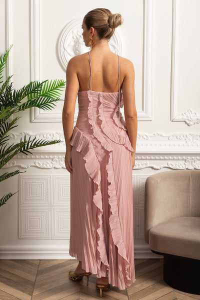Mariel | Pleated halter ruffle dress