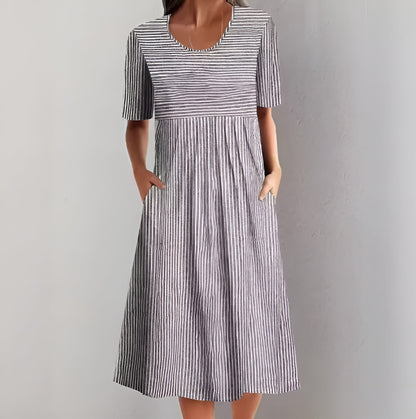 Annika | Elegant Striped Midi Dress with a Nautical Feel