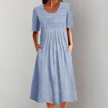 Annika | Elegant Striped Midi Dress with a Nautical Feel