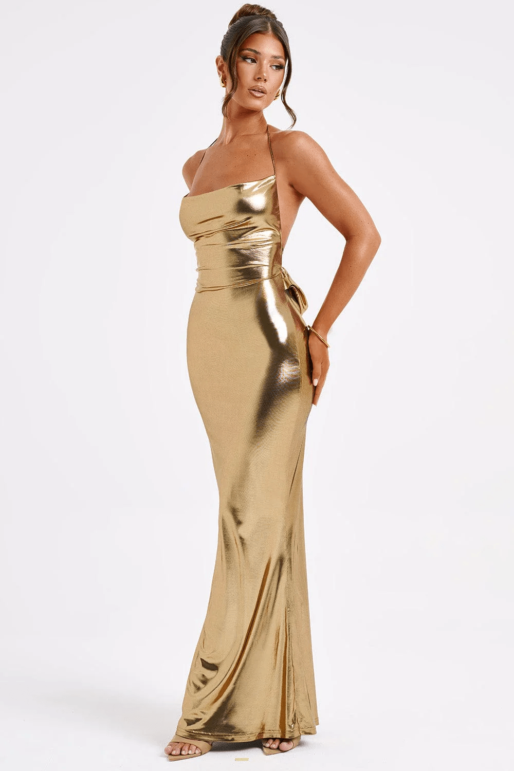 Florence | Sensual Metallic Maxi Dress with Low Back