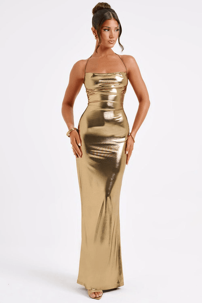 Florence | Sensual Metallic Maxi Dress with Low Back