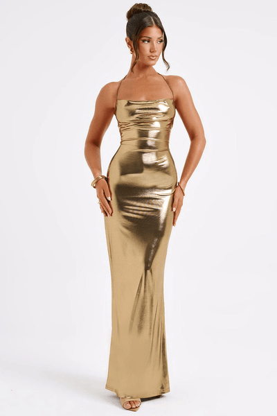 Florence | Sensual Metallic Maxi Dress with Low Back