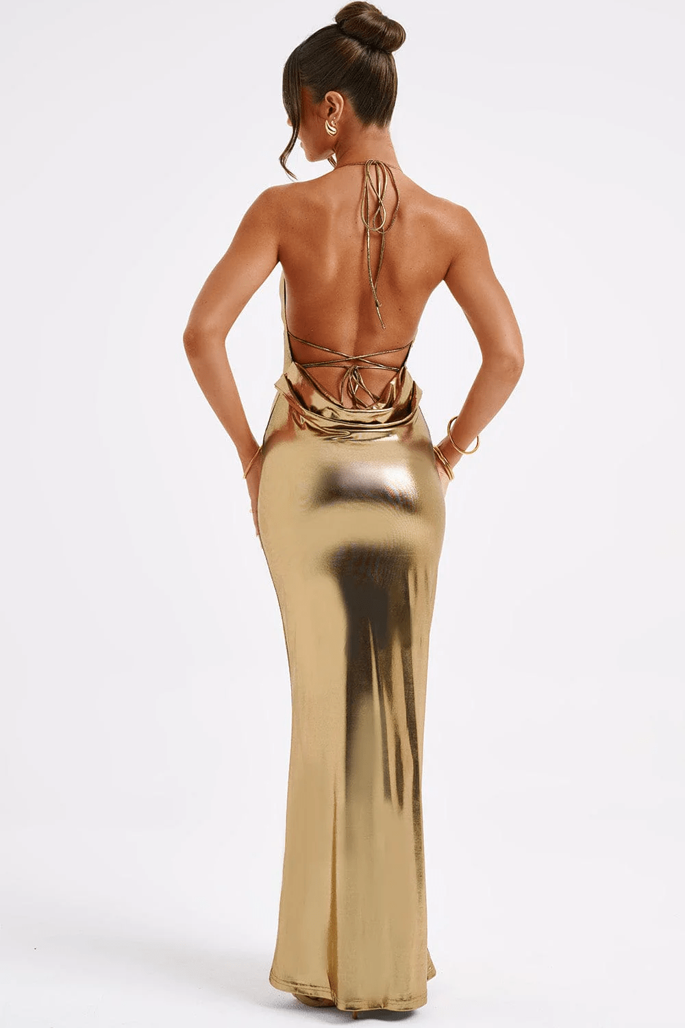Florence | Sensual Metallic Maxi Dress with Low Back