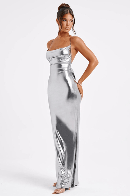 Florence | Sensual Metallic Maxi Dress with Low Back