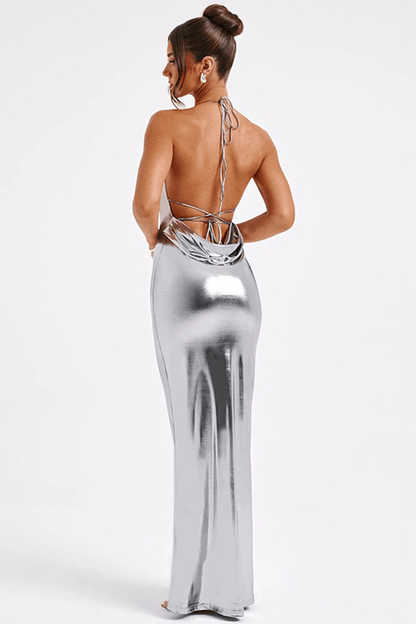 Florence | Sensual Metallic Maxi Dress with Low Back