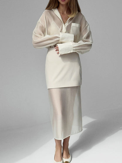 Delara | Sheer Silk Blouse and Skirt Set