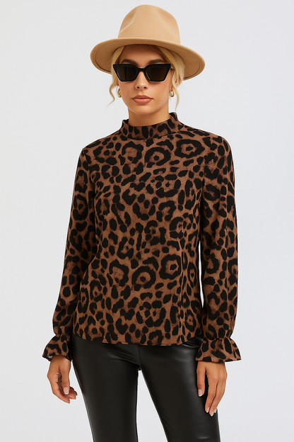 Baylor | Leopard Print Blouse with Pleated Collar