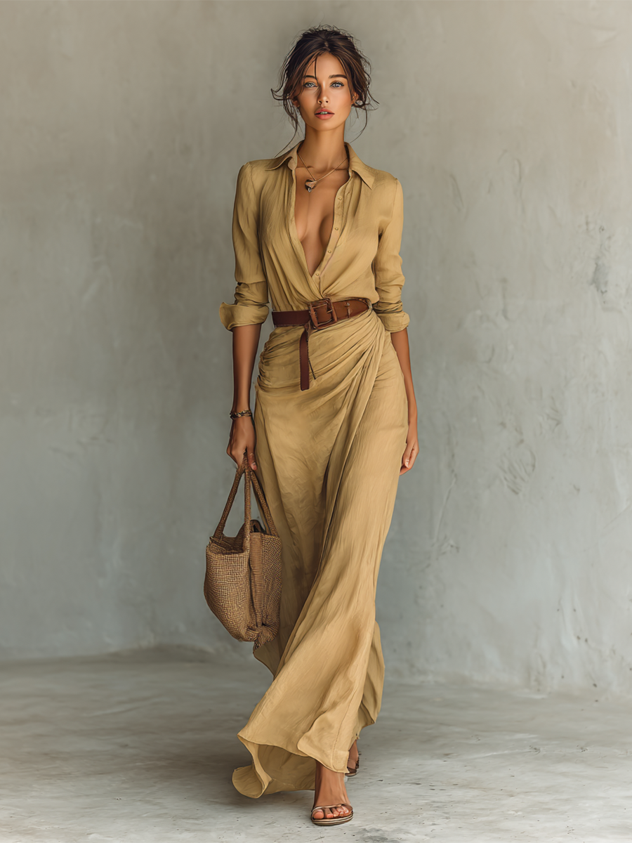 Senna | Flowing Maxi Dress with Chic Lapel Collar
