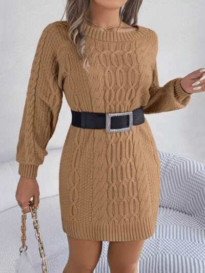 Harmony | Cable Knit Sweater Dress, Crew Neck