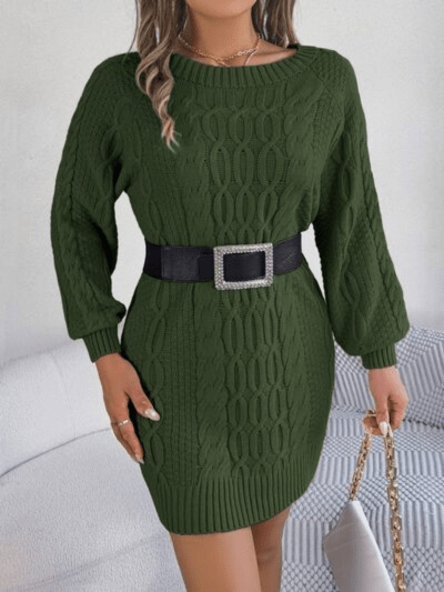 Harmony | Cable Knit Sweater Dress, Crew Neck