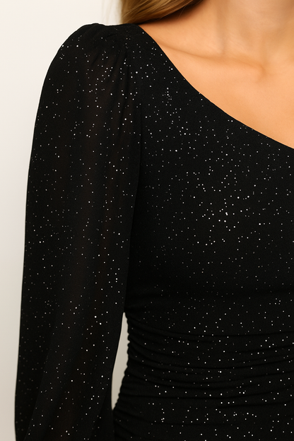 Carmen | Black One Shoulder Glitter dress