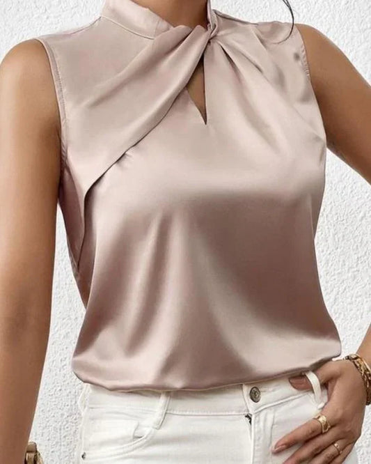 Samuela | Satin Sleeveless Blouse with Twisted Neckline