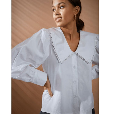 Amy | White Poplin Blouse with Peter Pan Collar