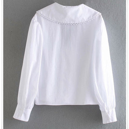 Amy | White Poplin Blouse with Peter Pan Collar