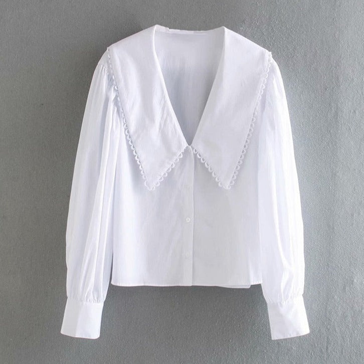Amy | White Poplin Blouse with Peter Pan Collar