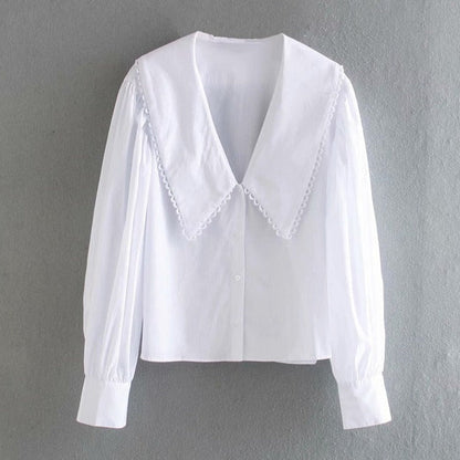 Amy | White Poplin Blouse with Peter Pan Collar